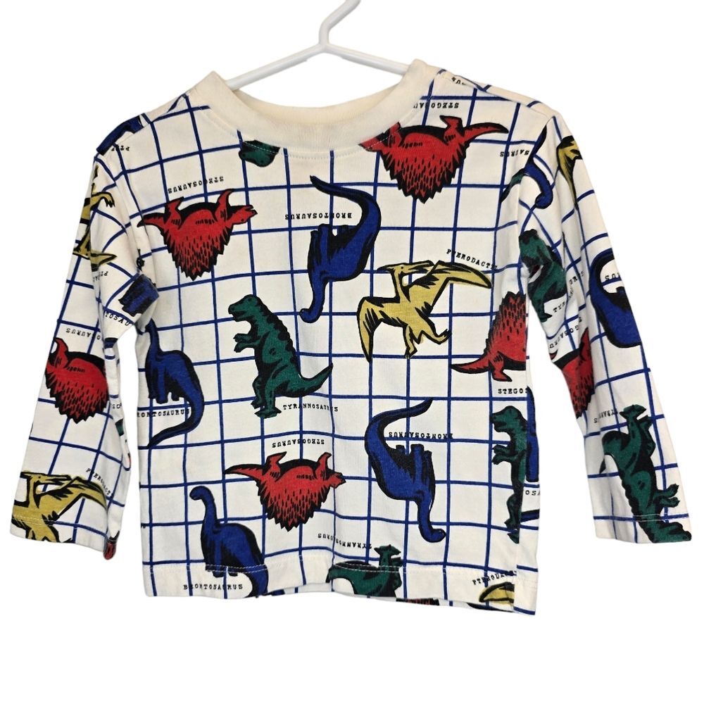 Hanna Andersson Boys Grid Multicolor Dinosaur Long Sleeve Cotton T-Shirt 2T